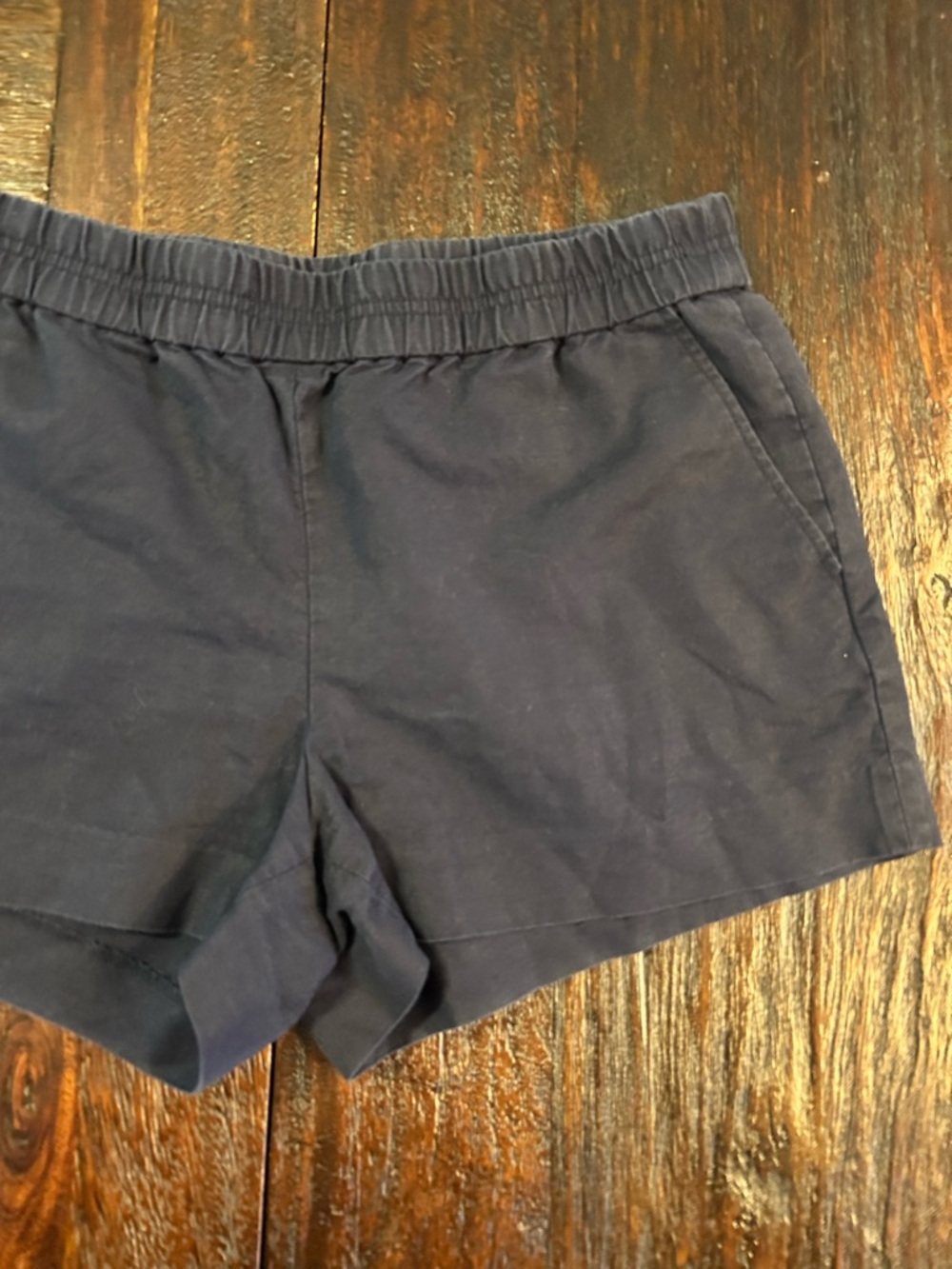 J Crew Women's Navy Casual Elastic-Waist Linen Blend Shorts - Picture 3 of 9